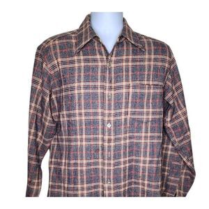 Vintage 70s Pendleton Long Sleeve Wool Button Up Shirt Mens M Plaid Beige